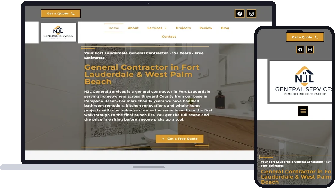 Site de construção criado pelo Meu Site EUA, no computador e no celular