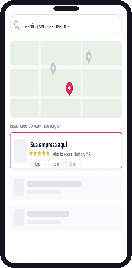 Ilustração do bloco do mapa do Google numa busca por serviço local