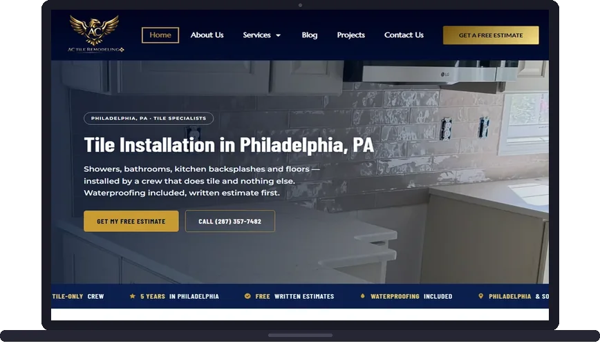Site criado pelo Meu Site EUA para AC Tile Remodeling — Pisos e reforma em Philadelphia, PA