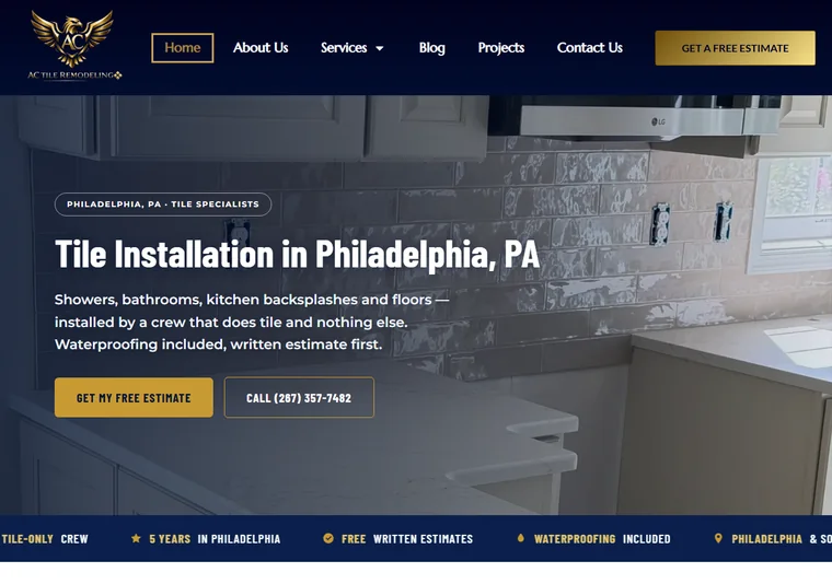 Site criado pelo Meu Site EUA para AC Tile Remodeling — Pisos e reforma · Philadelphia, PA