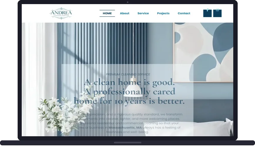 Site criado pelo Meu Site EUA para Andrea Cleaning Services — Limpeza residencial em Massachusetts