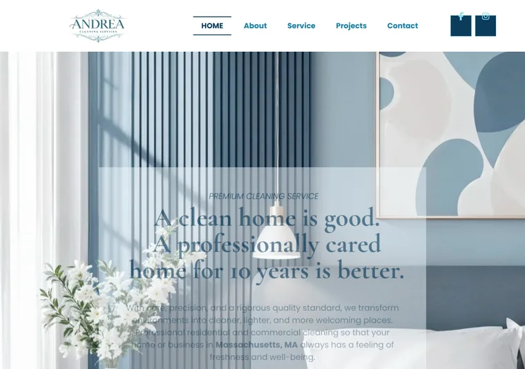 Site criado pelo Meu Site EUA para Andrea Cleaning Services — Limpeza residencial