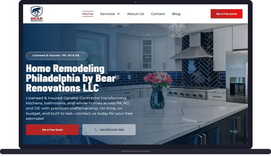 Site criado pelo Meu Site EUA para Bear Renovations — Reforma e construção em Philadelphia, PA