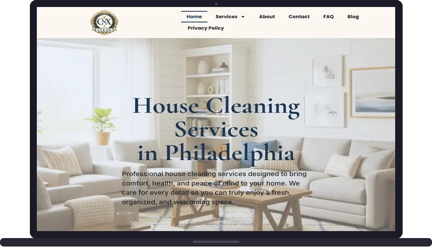 Site criado pelo Meu Site EUA para CNX Clean Pro — Limpeza residencial em Philadelphia, PA