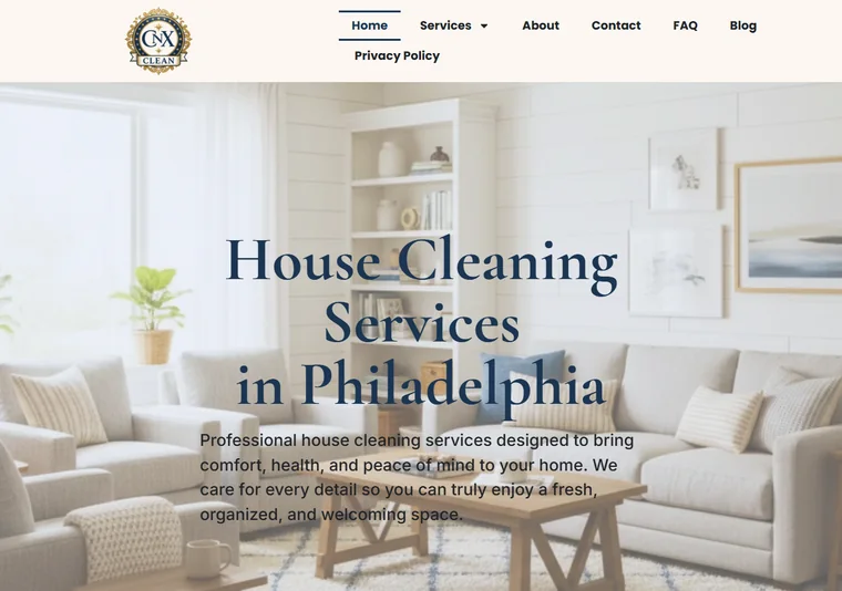 Site criado pelo Meu Site EUA para CNX Clean Pro — Limpeza residencial · Philadelphia, PA