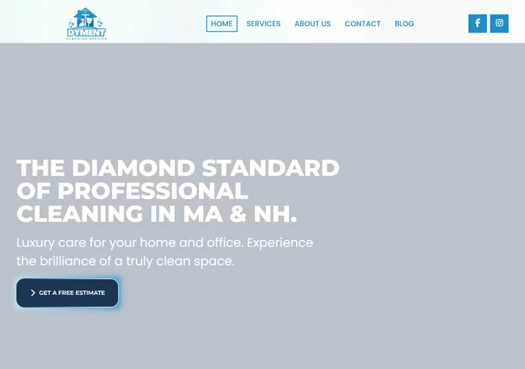 Site criado pelo Meu Site EUA para Dyment Cleaning Service — Limpeza residencial · MA e NH