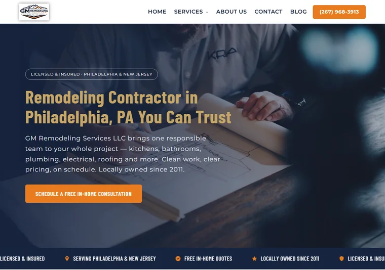 Site criado pelo Meu Site EUA para GM Remodeling — Reforma e remodelação · Philadelphia, PA