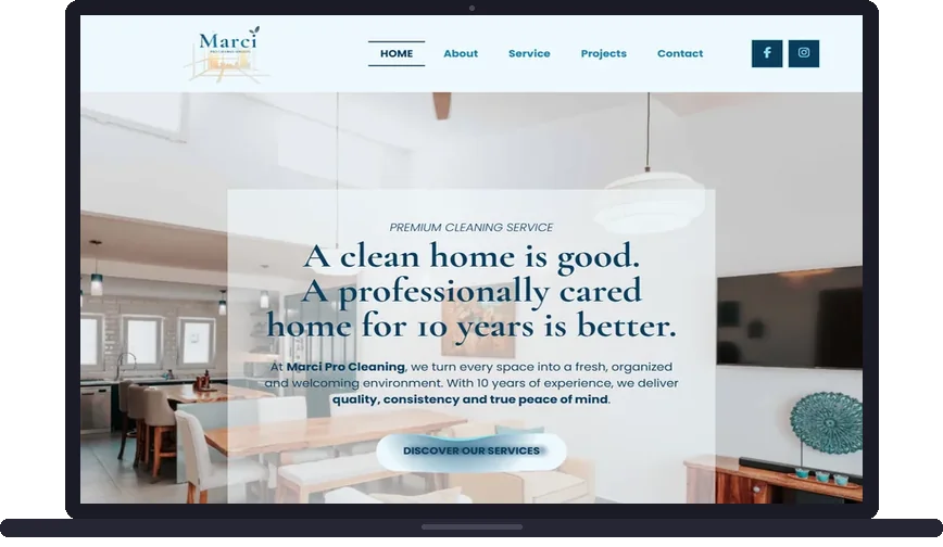 Site criado pelo Meu Site EUA para Marci Pro Cleaning — Limpeza residencial em Massachusetts
