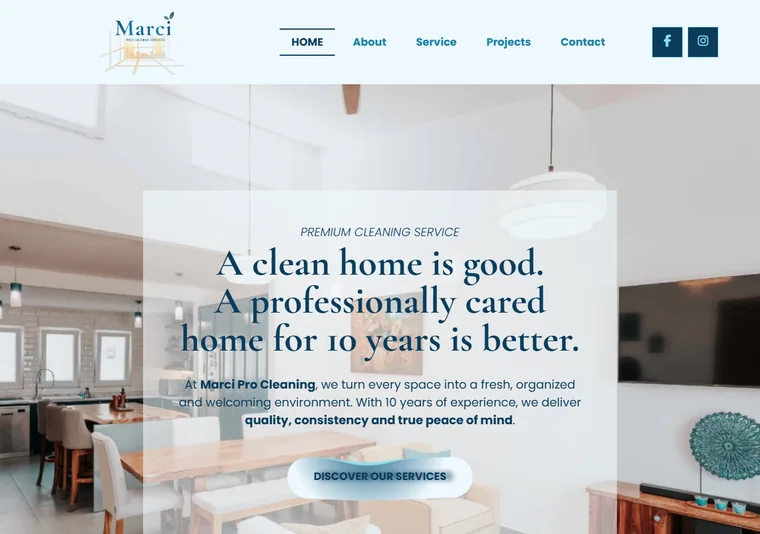 Site criado pelo Meu Site EUA para Marci Pro Cleaning — Limpeza residencial · Massachusetts
