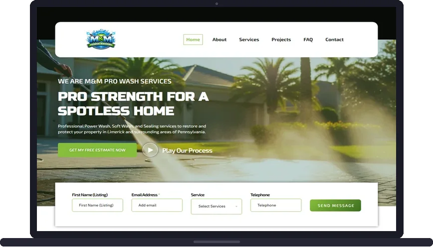 Site criado pelo Meu Site EUA para MM Pro Wash Services — Limpeza externa em Estados Unidos