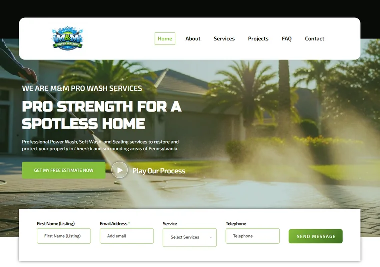Site criado pelo Meu Site EUA para MM Pro Wash Services — Limpeza externa e power wash