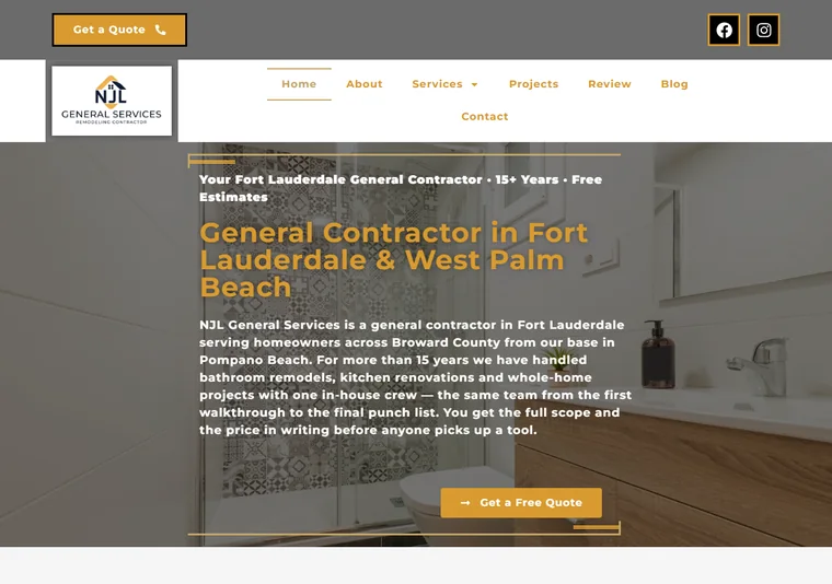 Site criado pelo Meu Site EUA para NJL General Services — Construção e reforma · Fort Lauderdale, FL